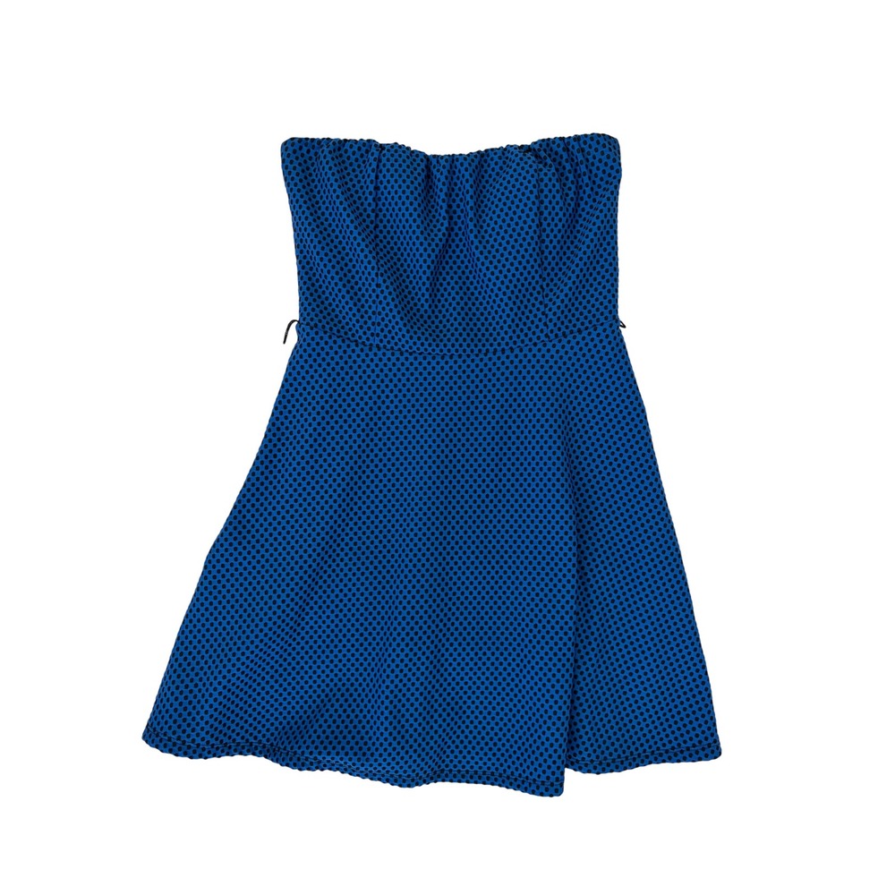Colori Loretta Blue Black Polka Dot Strapless Skater Dress Fit and Flare Small